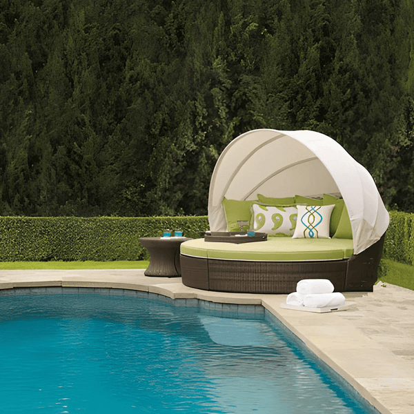 Shelly Outdoor Rattan Sectional Sofa Set with Daybed Sunbed, Patio Garden Lounge Seating, Aluminium Frame, Cushioned Modular Outdoor Furniture - Sleek Furniture