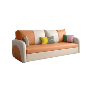 Sibyl Two Seater Sofa Bed – Modern Convertible Pull-Out Sofa Bed with High Density Sponge Cushion, Leathaire Upholstery, Metal Frame, Orange & Beige Compact Sofa Bed for Living Room or Guest Room - Sleek Furniture