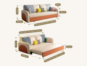 Sibyl Two Seater Sofa Bed – Modern Convertible Pull-Out Sofa Bed with High Density Sponge Cushion, Leathaire Upholstery, Metal Frame, Orange & Beige Compact Sofa Bed for Living Room or Guest Room - Sleek Furniture