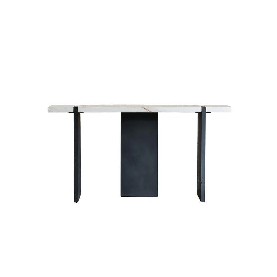 Sienna Marble Console Table with Painted Steel Frame – Modern Minimalist Hallway Table in White – Ready Assembled Entryway & Living Room Furniture - Sleek Furniture