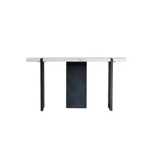 Sienna Marble Console Table with Painted Steel Frame – Modern Minimalist Hallway Table in White – Ready Assembled Entryway & Living Room Furniture - Sleek Furniture