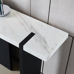 Sienna Marble Console Table with Painted Steel Frame – Modern Minimalist Hallway Table in White – Ready Assembled Entryway & Living Room Furniture - Sleek Furniture