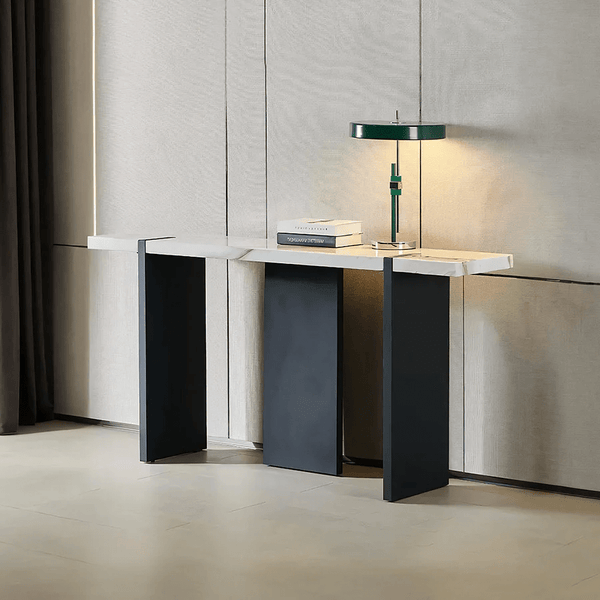 Sienna Marble Console Table with Painted Steel Frame – Modern Minimalist Hallway Table in White – Ready Assembled Entryway & Living Room Furniture - Sleek Furniture