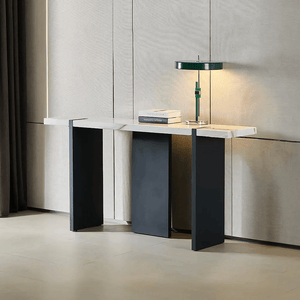 Sienna Marble Console Table with Painted Steel Frame – Modern Minimalist Hallway Table in White – Ready Assembled Entryway & Living Room Furniture - Sleek Furniture
