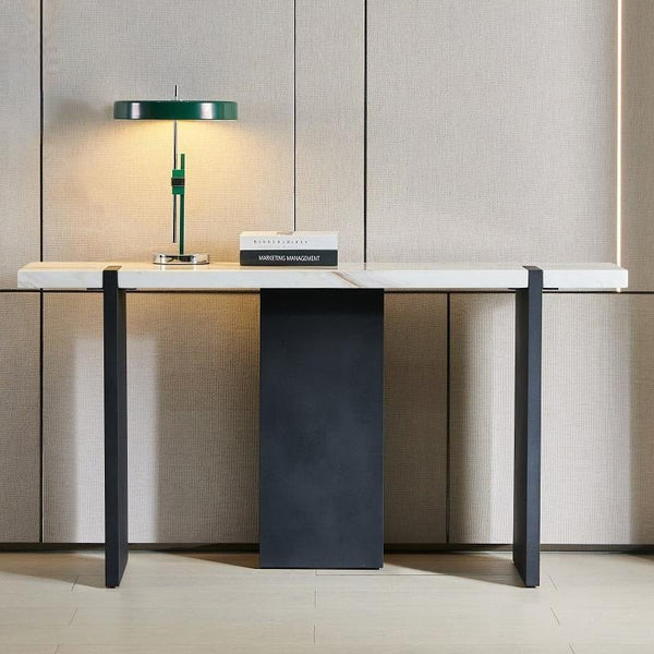 Sienna Marble Console Table with Painted Steel Frame – Modern Minimalist Hallway Table in White – Ready Assembled Entryway & Living Room Furniture - Sleek Furniture