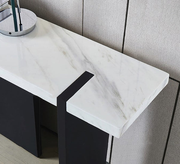 Sienna Marble Console Table with Painted Steel Frame – Modern Minimalist Hallway Table in White – Ready Assembled Entryway & Living Room Furniture - Sleek Furniture