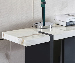 Sienna Marble Console Table with Painted Steel Frame – Modern Minimalist Hallway Table in White – Ready Assembled Entryway & Living Room Furniture - Sleek Furniture