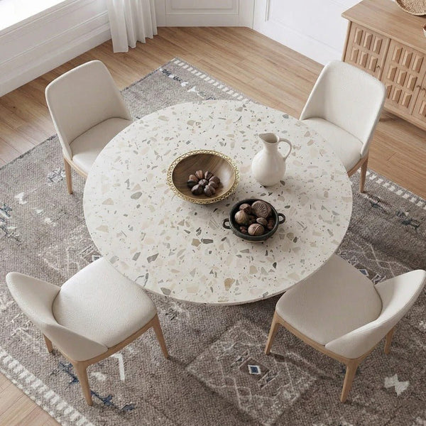 Sienna Round Dining Table – Premium Terrazzo Top with Solid Oak Wood Base | Modern Round Dining Table for 4–6 Seater Dining Room, Contemporary Statement Centrepiece Furniture - Sleek Furniture