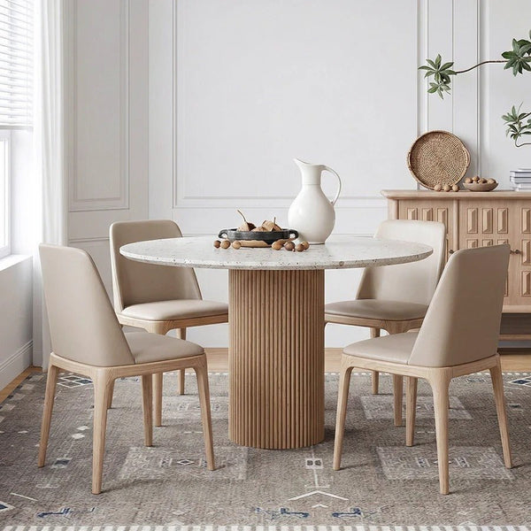 Sienna Round Dining Table – Premium Terrazzo Top with Solid Oak Wood Base | Modern Round Dining Table for 4–6 Seater Dining Room, Contemporary Statement Centrepiece Furniture - Sleek Furniture