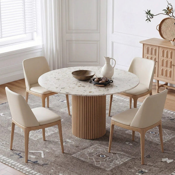 Sienna Round Dining Table – Premium Terrazzo Top with Solid Oak Wood Base | Modern Round Dining Table for 4–6 Seater Dining Room, Contemporary Statement Centrepiece Furniture - Sleek Furniture