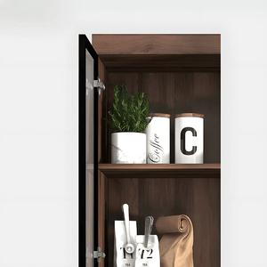 Silen Cocktail Drinks Cabinet, Wooden Wine & Liquor Storage Unit with Glass Doors, Modern Bar Cabinet in Walnut Finish (No LED Lights) - Sleek Furniture