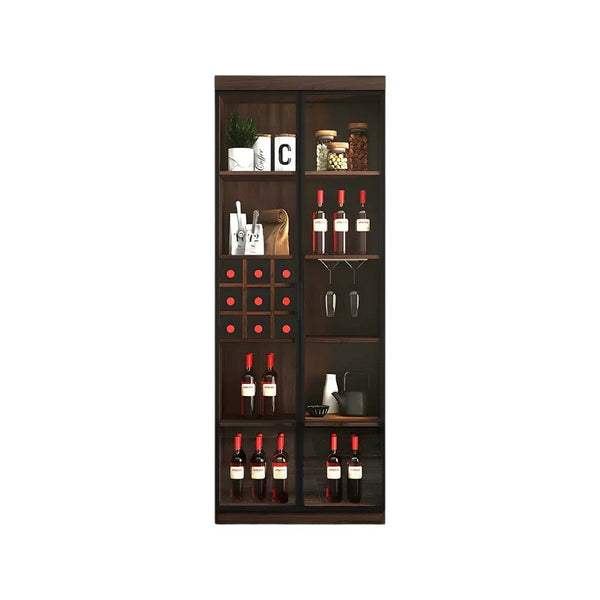 Silen Cocktail Drinks Cabinet, Wooden Wine & Liquor Storage Unit with Glass Doors, Modern Bar Cabinet in Walnut Finish (No LED Lights) - Sleek Furniture