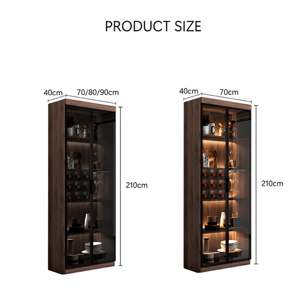 Silen Cocktail Drinks Cabinet, Wooden Wine & Liquor Storage Unit with Glass Doors, Modern Bar Cabinet in Walnut Finish (No LED Lights) - Sleek Furniture