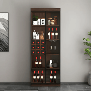 Silen Cocktail Drinks Cabinet, Wooden Wine & Liquor Storage Unit with Glass Doors, Modern Bar Cabinet in Walnut Finish (No LED Lights) - Sleek Furniture