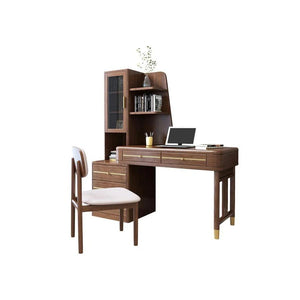 SK21 Executive Office Desk with Side Storage Cabinet, Rosewood Finish & Gold Frame Modern Computer Workstation Writing Table - Sleek Furniture