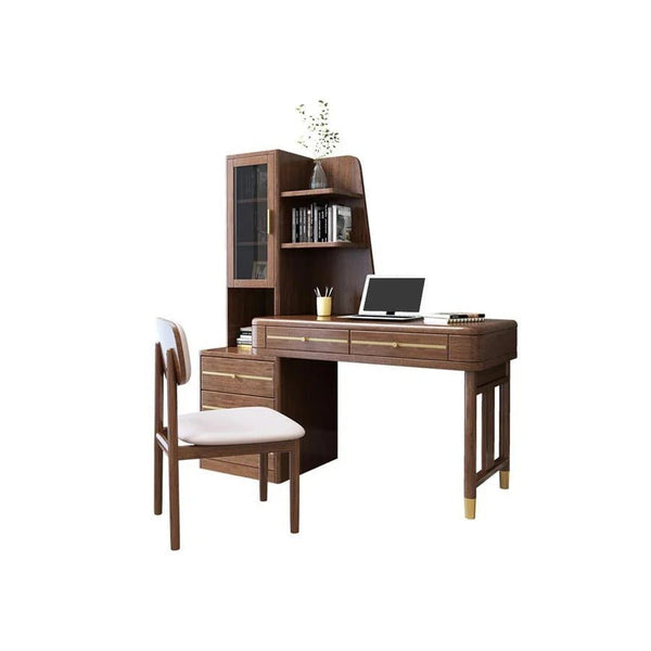 SK21 Executive Office Desk with Side Storage Cabinet, Rosewood Finish & Gold Frame Modern Computer Workstation Writing Table - Sleek Furniture