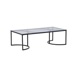 Skanör Rectangular Sofa Table | Black Glass Top with Steel Frame