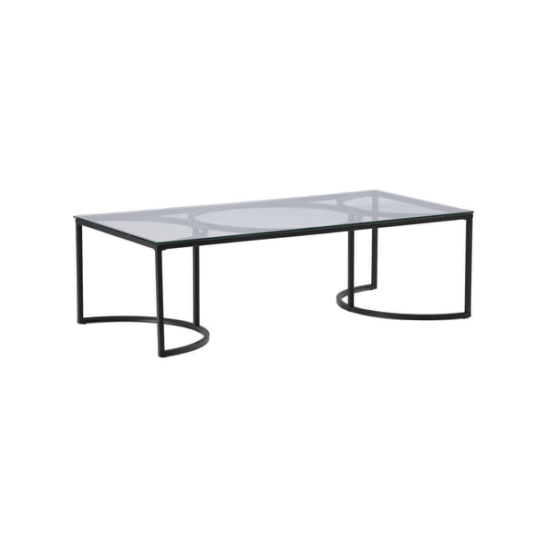 Skanör Rectangular Sofa Table | Black Glass Top with Steel Frame