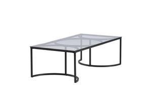 Skanör Rectangular Sofa Table | Black Glass Top with Steel Frame