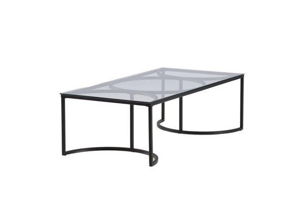 Skanör Rectangular Sofa Table | Black Glass Top with Steel Frame