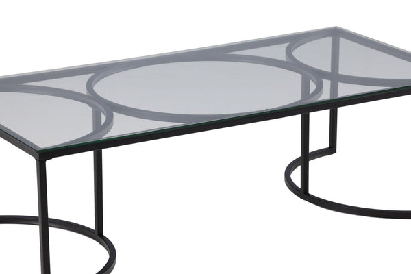 Skanör Rectangular Sofa Table | Black Glass Top with Steel Frame