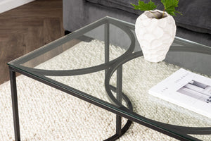 Skanör Rectangular Sofa Table | Black Glass Top with Steel Frame
