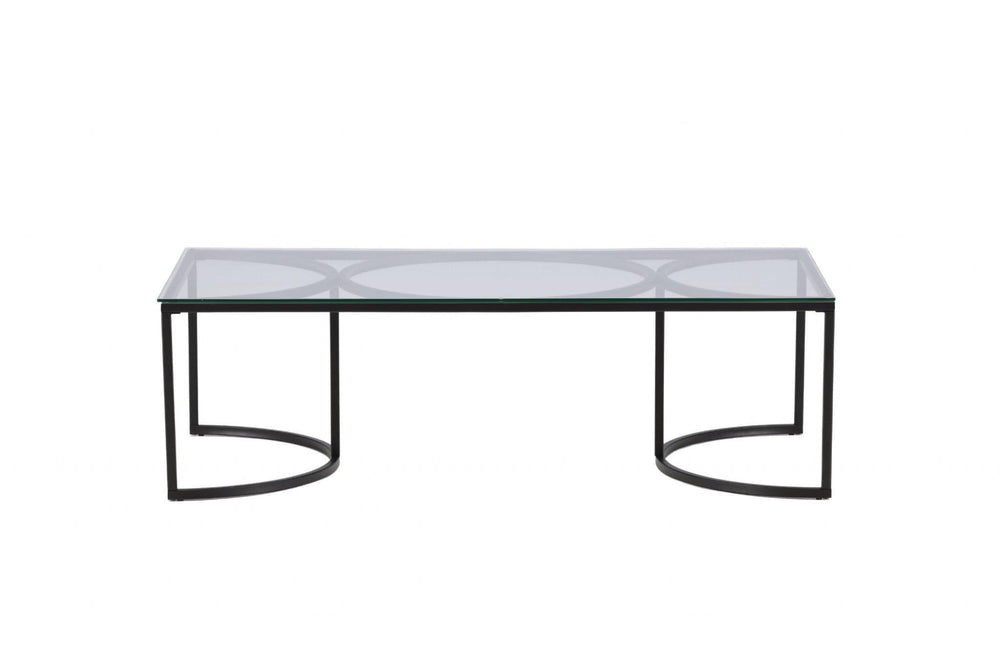 Skanör Rectangular Sofa Table | Black Glass Top with Steel Frame