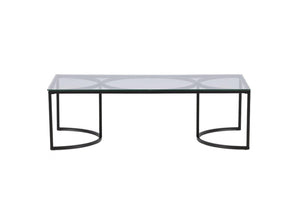 Skanör Rectangular Sofa Table | Black Glass Top with Steel Frame