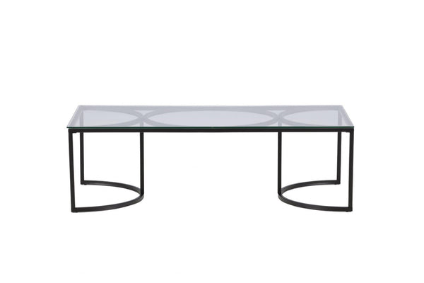 Skanör Rectangular Sofa Table | Black Glass Top with Steel Frame