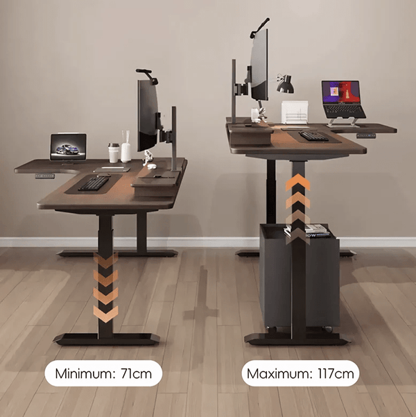 Smart Electric Height Adjustable Standing Office Desk – L - Shaped Corner Computer Desk with Motorized Lift System, Ergonomic Modern Workstation for Home & Office (Walnut & Black) - Sleek Furniture