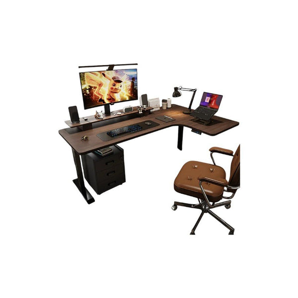 Smart Electric Height Adjustable Standing Office Desk – L - Shaped Corner Computer Desk with Motorized Lift System, Ergonomic Modern Workstation for Home & Office (Walnut & Black) - Sleek Furniture