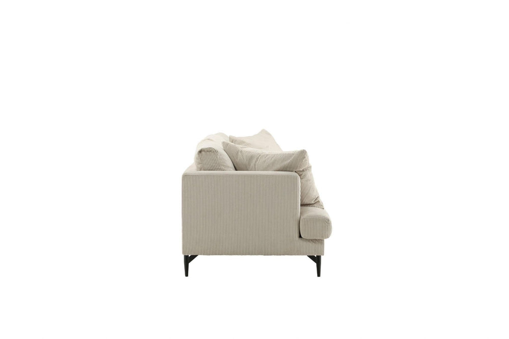 Mmilo Sofia 3-Seater Sofa, Black/Beige Corduroy | Modern Retro Design with Metal Legs