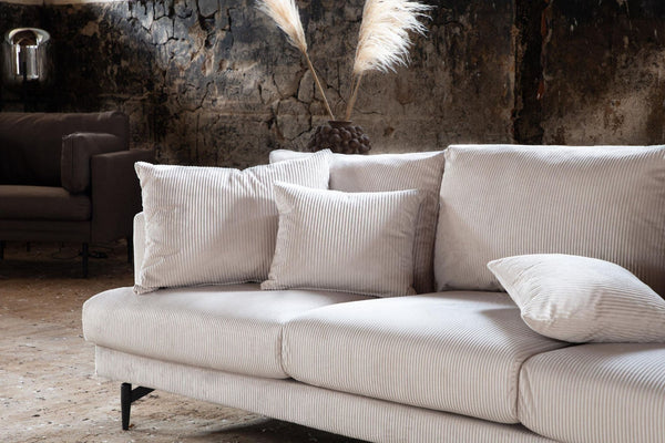 Mmilo Sofia 3-Seater Sofa, Black/Beige Corduroy | Modern Retro Design with Metal Legs