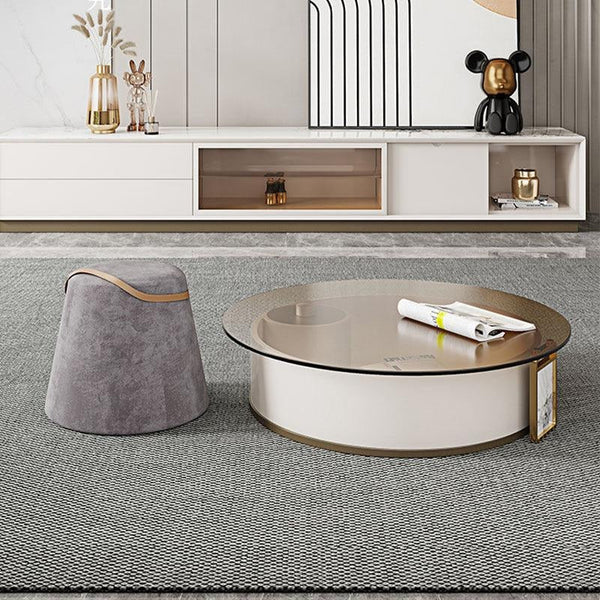 Sogo Rotating Round Coffee Table Set with TV Stand, Sintered Stone Top, Glass Storage Shelf, Modern Living Room Furniture - Sleek Furniture