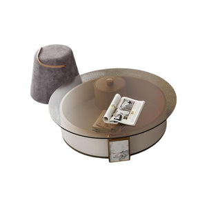 Sogo Rotating Round Coffee Table Set with TV Stand, Sintered Stone Top, Glass Storage Shelf, Modern Living Room Furniture - Sleek Furniture