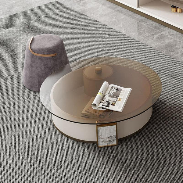 Sogo Rotating Round Coffee Table Set with TV Stand, Sintered Stone Top, Glass Storage Shelf, Modern Living Room Furniture - Sleek Furniture