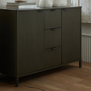 Reed Collection 3 Drawer 2 Door Cabinet – Brown Wooden Storage Cabinet with Panelled Front - My Store