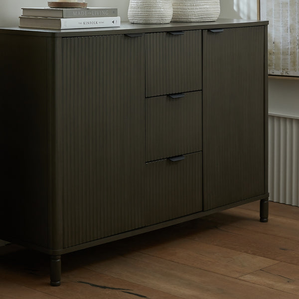 Reed Collection 3 Drawer 2 Door Cabinet – Brown Wooden Storage Cabinet with Panelled Front - My Store