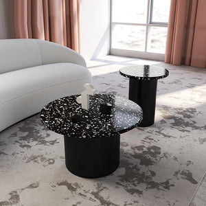 Star Nesting Coffee Table Set of 2 | Contemporary Black Stone & MDF Side Tables | Modern Living Room Accent Tables | Space - Saving Nested Design - Sleek Furniture