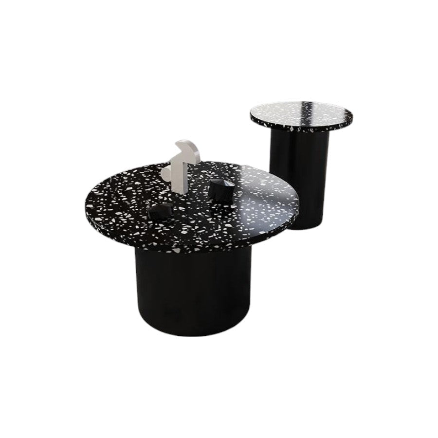 Star Nesting Coffee Table Set of 2 | Contemporary Black Stone & MDF Side Tables | Modern Living Room Accent Tables | Space - Saving Nested Design - Sleek Furniture