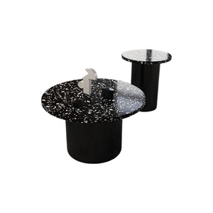 Star Nesting Coffee Table Set of 2 | Contemporary Black Stone & MDF Side Tables | Modern Living Room Accent Tables | Space - Saving Nested Design - Sleek Furniture