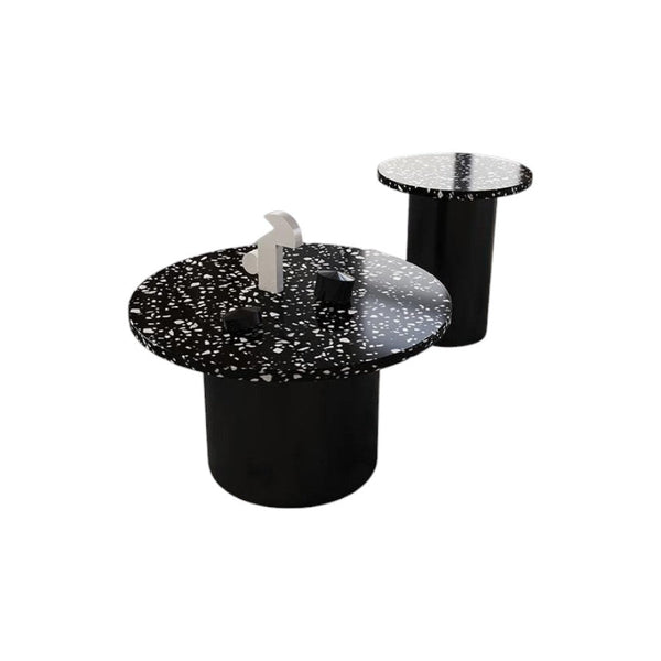 Star Nesting Coffee Table Set of 2 | Contemporary Black Stone & MDF Side Tables | Modern Living Room Accent Tables | Space - Saving Nested Design - Sleek Furniture