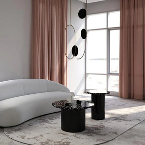 Star Nesting Coffee Table Set of 2 | Contemporary Black Stone & MDF Side Tables | Modern Living Room Accent Tables | Space - Saving Nested Design - Sleek Furniture