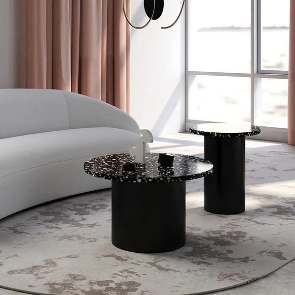 Star Nesting Coffee Table Set of 2 | Contemporary Black Stone & MDF Side Tables | Modern Living Room Accent Tables | Space - Saving Nested Design - Sleek Furniture