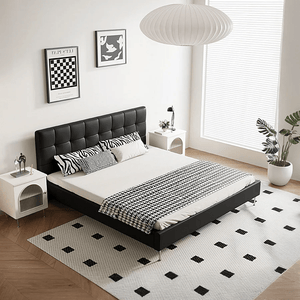 Stella King Size / Super King Size Upholstered Bed Frame, Black PU Leather Contemporary Wooden Base Bed - Sleek Furniture