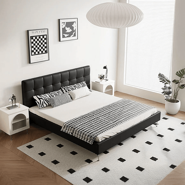 Stella King Size / Super King Size Upholstered Bed Frame, Black PU Leather Contemporary Wooden Base Bed - Sleek Furniture