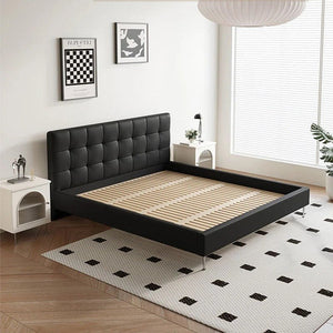 Stella King Size / Super King Size Upholstered Bed Frame, Black PU Leather Contemporary Wooden Base Bed - Sleek Furniture