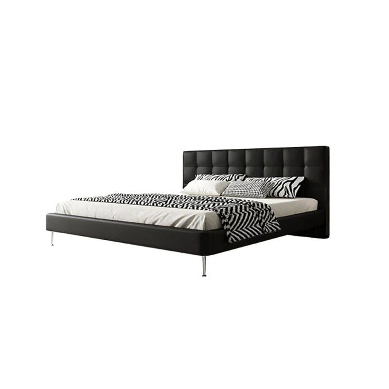Stella King Size / Super King Size Upholstered Bed Frame, Black PU Leather Contemporary Wooden Base Bed - Sleek Furniture