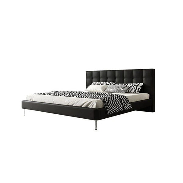 Stella King Size / Super King Size Upholstered Bed Frame, Black PU Leather Contemporary Wooden Base Bed - Sleek Furniture