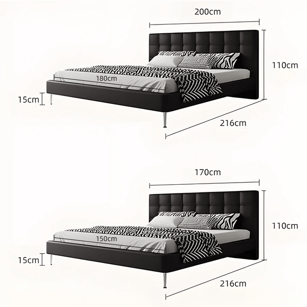 Stella King Size / Super King Size Upholstered Bed Frame, Black PU Leather Contemporary Wooden Base Bed - Sleek Furniture